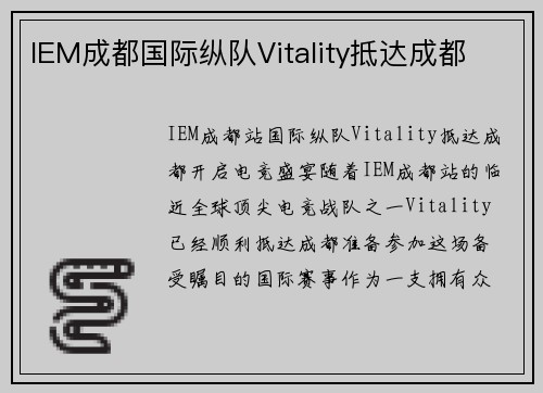 IEM成都国际纵队Vitality抵达成都