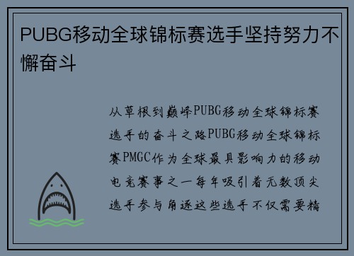 PUBG移动全球锦标赛选手坚持努力不懈奋斗