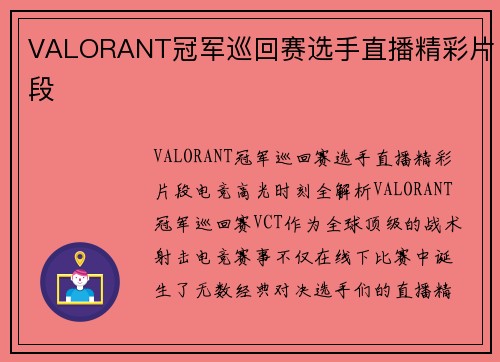 VALORANT冠军巡回赛选手直播精彩片段